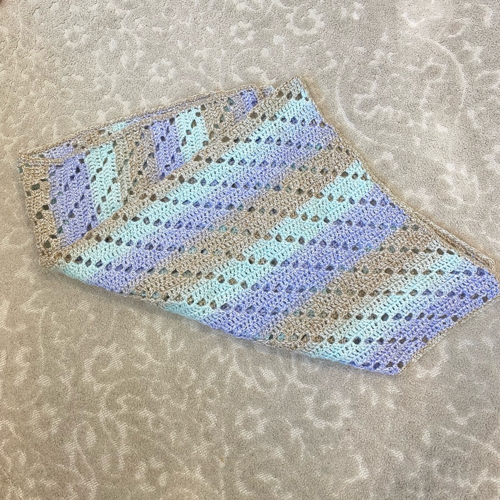 Handmade baby blanket knit crochet purple blue gray neutral gender amazing